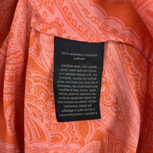 Tommy Hilfiger Blouse Womens 2X Plus Orange Paisley Button Front Long Sleeve - Picture 11 of 16